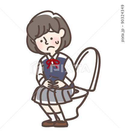 トイレで困っている女学生 90324349