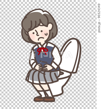 トイレで困っている女学生 90324349