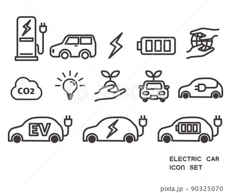 シンプルで使いやすい電気自動車関係のアイコンのベクターイラスト素材／EV／エコ／チャージ 90325070
