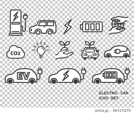 Simple and easy-to-use vector illustration material of electric vehicle related icons / EV / eco / charge 90325070