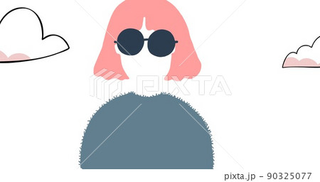 Illustrative image of woman wearing sunglasses against clouds on white background, copy space 90325077