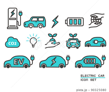 シンプルで使いやすい電気自動車関係のアイコンのベクターイラスト素材 Ev エコ チャージのイラスト素材