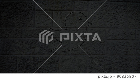 Image of glowing neon bird icon on brick wall Image of glowing neon bird icon on brick wall 90325807