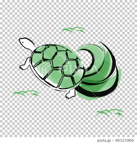 水墨画風蓑亀のベクターイラスト 緑色 水墨画風蓑亀のベクターイラスト 緑色 90325900