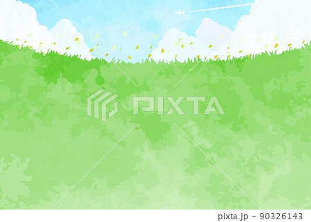 シンプルな手描きの草原と青空の風景イラスト シンプルな手描きの草原と青空の風景イラスト 90326143