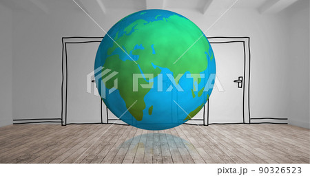 Globe turning with cartoon door 4k Globe turning with cartoon door 4k 90326523