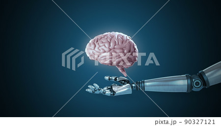 Robotic hand presenting digital human brain Robotic hand presenting digital human brain 90327121