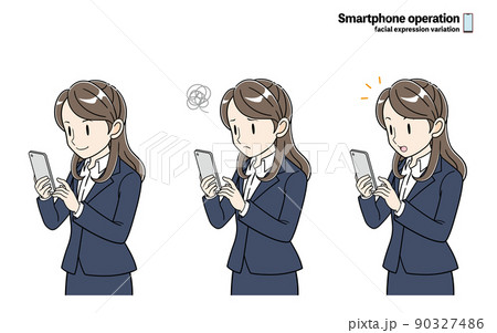 スマートフォンを操作するビジネスパーソン　表情　セット 90327486