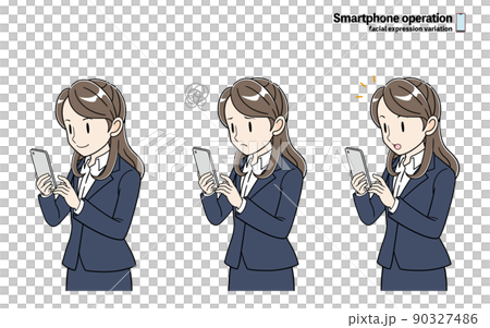 スマートフォンを操作するビジネスパーソン　表情　セット 90327486