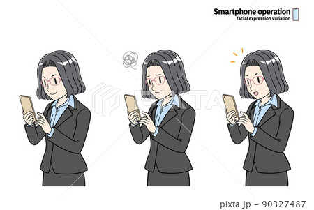 スマートフォンを使うスーツのビジネスパーソン　表情　セット 90327487