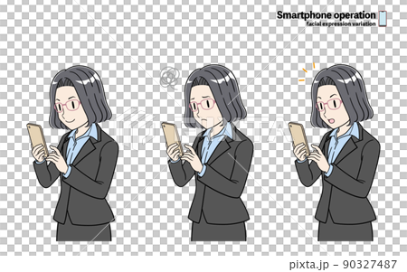 スマートフォンを使うスーツのビジネスパーソン　表情　セット 90327487
