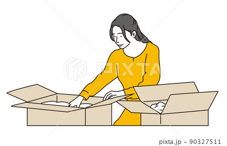 引越の荷造りをするアジア人女性 引越の荷造りをするアジア人女性 90327511