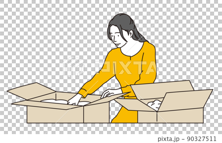 引越の荷造りをするアジア人女性 引越の荷造りをするアジア人女性 90327511