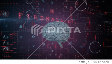 Image of human brain and data processing over black background 90327826
