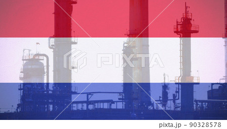 Image of flag of netherlands over factory 90328578