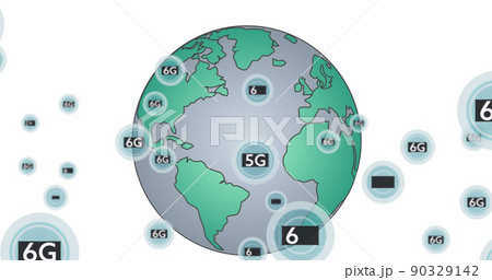 Image of 6g floating over globe on white background Image of 6g floating over globe on white background 90329142