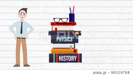 Image of man talking over book icons 90329768