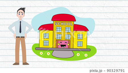 Image of man talking over school icon 90329791
