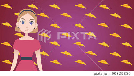 Image of woman talking over paper plane icons Image of woman talking over paper plane icons 90329856