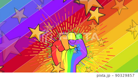 Image of falling stars and fist over rainbow Image of falling stars and fist over rainbow 90329857