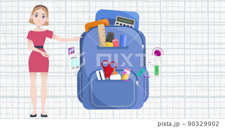 Image of woman talking over school bag icon Image of woman talking over school bag icon 90329902