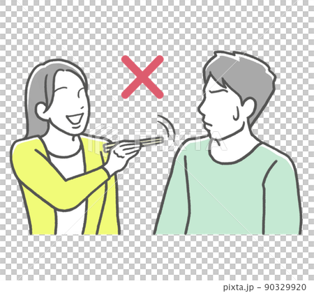 Violation of chopstick etiquette: A woman who points to chopsticks 90329920