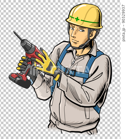 Construction worker with a drill driver 90329937