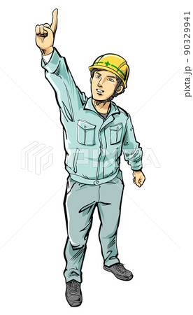 上を指さす工事作業員 90329941
