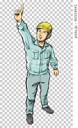 上を指さす工事作業員 90329941