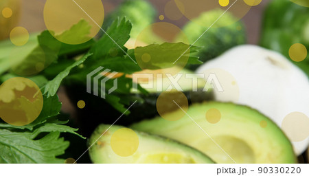 Image of falling yellow spots over fruits 90330220