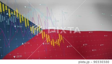 Image of flag of czech republic over data processing 90330380