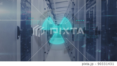Image of nuclear symbol over server room Image of nuclear symbol over server room 90331431