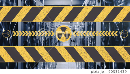Image of nuclear symbol over shapes and server room Image of nuclear symbol over shapes and server room 90331439