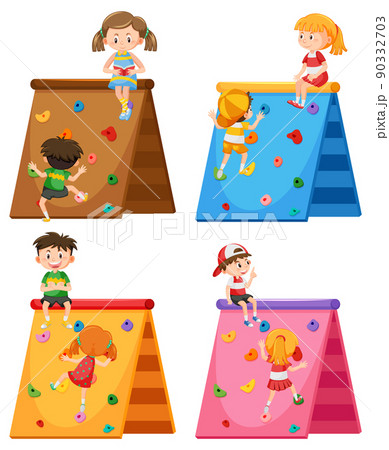 Children climbing wall on white background Children climbing wall on white background 90332703
