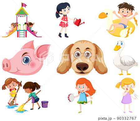 Set of different cute kids and objects Set of different cute kids and objects 90332767