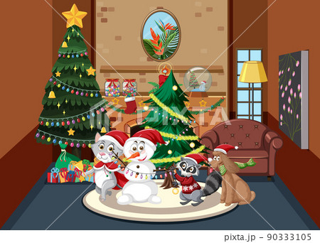Christmas holidays with snowman at home 90333105
