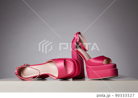 Red woman shoes with high heels. fashion still life 90333527