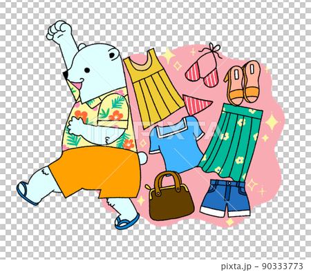 一隻喜歡購物去夏季大減價的北極熊的插圖 90333773
