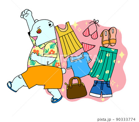 お買い物大好きシロクマがサマーセールに行くイラスト お買い物大好きシロクマがサマーセールに行くイラスト 90333774