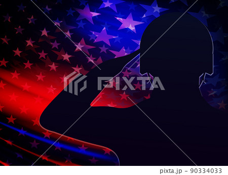 Banner with soldier silhouette, USA flag on dark abstract background Banner with soldier silhouette, USA flag on dark abstract background 90334033