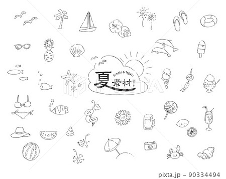 夏のイラストセット-手描きの線画のイラスト素材 [90334494] - PIXTA