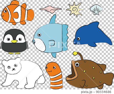 5 different types of aquatic animals clipart