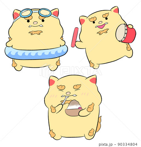 夏のゆるかわシーサーイラスト 3点セットのイラスト素材