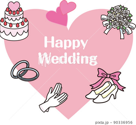 ウエディングイメージ_カラー_ハートと小物_文字あり 90336956