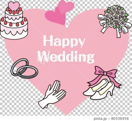 ウエディングイメージ_カラー_ハートと小物_文字あり 90336956