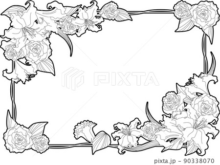 背景素材＜花（フラワーアレンジメント）フレーム・ユリと