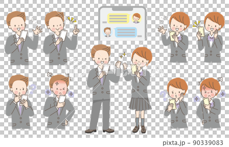 Facial expression set for male and female students who operate smartphones 90339083