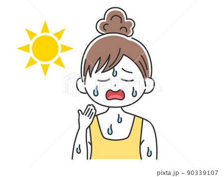 汗をかいている、脱水症の髪を束ねた女性のイラスト 90339107