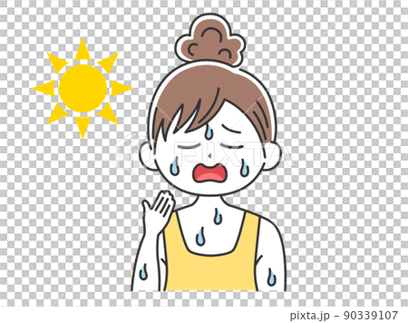 汗をかいている、脱水症の髪を束ねた女性のイラスト 90339107