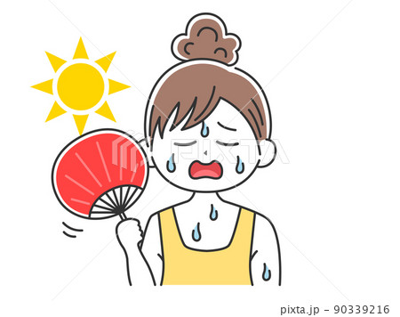 うちわで扇ぐ、髪を束ねた女性のイラスト 90339216